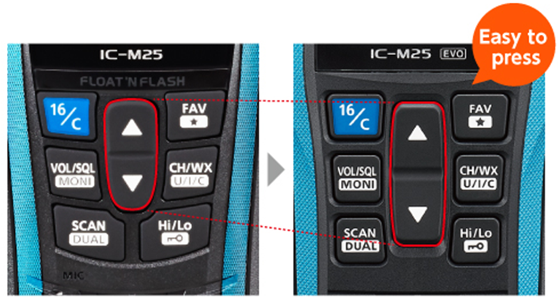 IC-M25 | Rádio marítimo flutuante com modo eco e 14 horas de duração